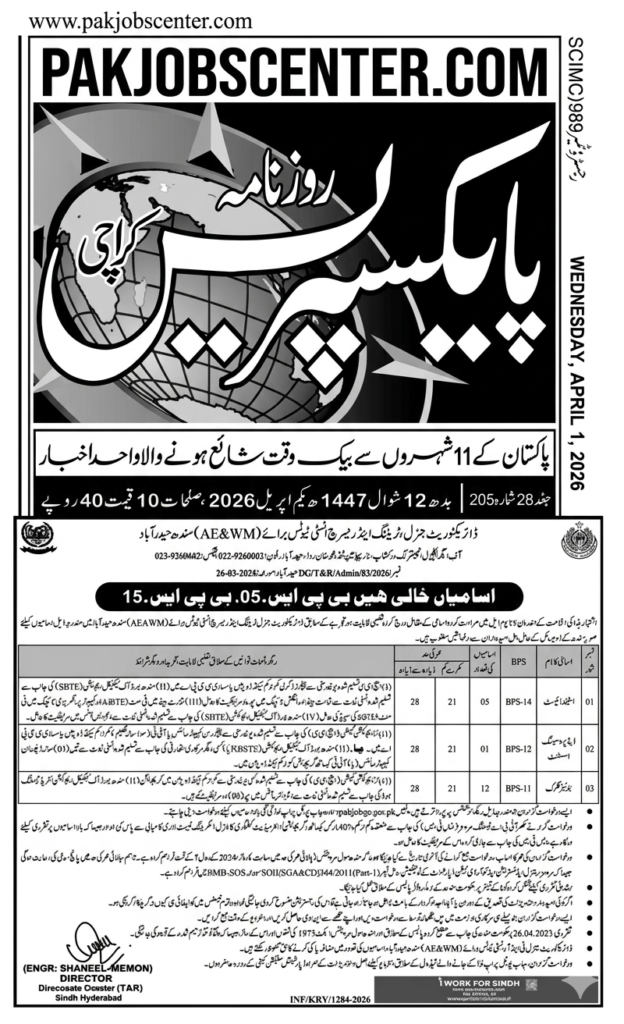 Directorate General AE&WM Sindh Jobs 2026